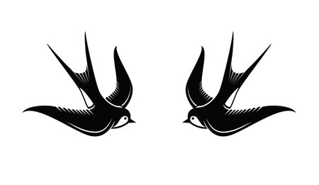 classic birds twin swallows tattoo design isolated on white background vectorのイラスト素材
