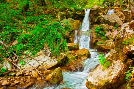 Waterfall in Montenegrian forestの写真素材