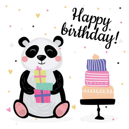 Cute birthday greeting cards design with pandaのイラスト素材