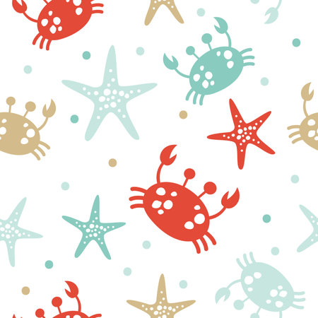 Seamless vector pattern with cute crabs and starfishes.のイラスト素材