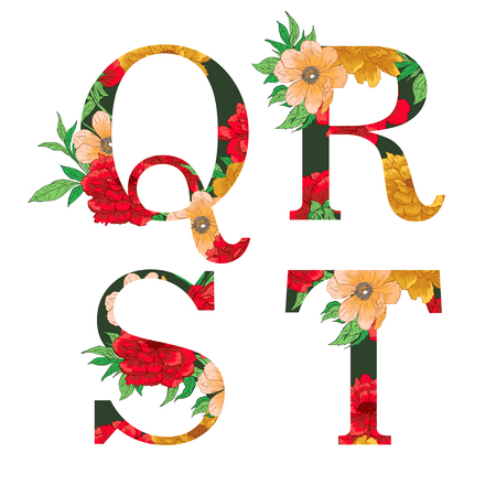 Flower colorful alphabet. Vector illustration. Check my portfolio for other letters.のイラスト素材