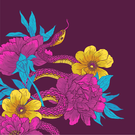 Vector illustration. Hand drawn shake with flowers.のイラスト素材