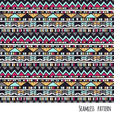 Seamless ethnic vector hand drawn pattern with geometric elements.のイラスト素材