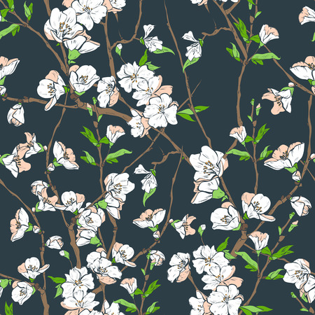 Vector seamless floral pattern with flowers, branches and leaves..のイラスト素材
