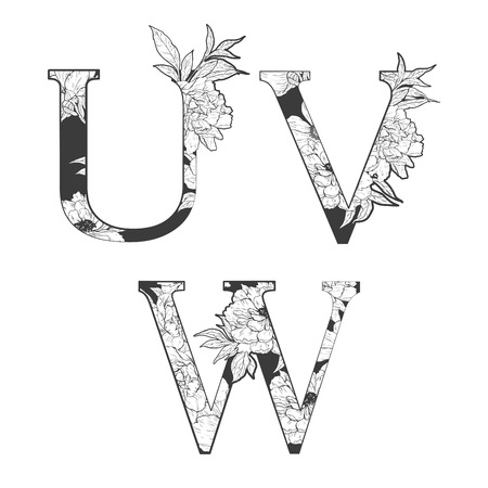 flower alphabet. Tattoo art, coloring books. Isolated on white background. Check my portfolio for other letters.のイラスト素材