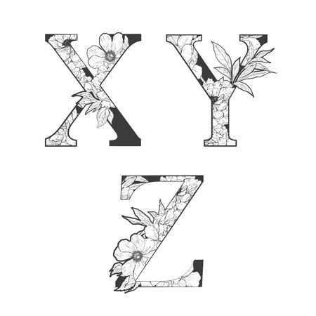 flower alphabet. Tattoo art, coloring books. Isolated on white background. Check my portfolio for other letters.のイラスト素材