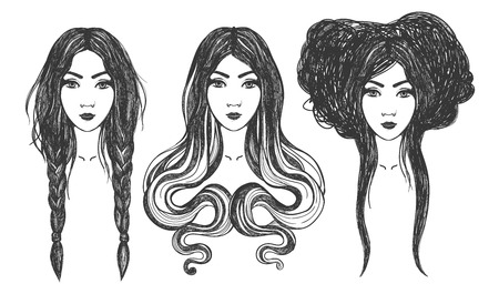 Women. Tattoo art, coloring books. illustration Isolated on white background.のイラスト素材