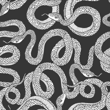 Snakes. Tattoo art, coloring books. vintage seamless pattern.のイラスト素材