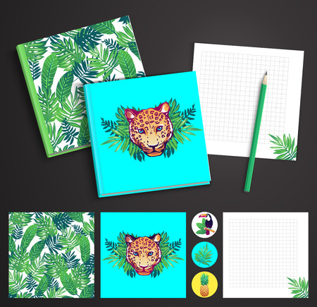 Tropical set. printable notepad design of cover and papers.のイラスト素材