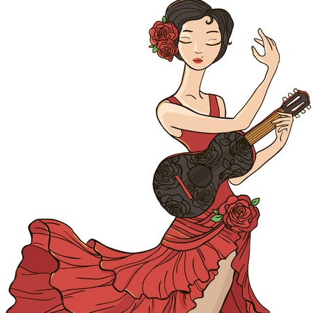 Woman dancing flamenco. Vector illustration isolated on white background.のイラスト素材