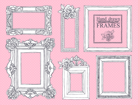 Set of vector hand drawn vintage frames.のイラスト素材