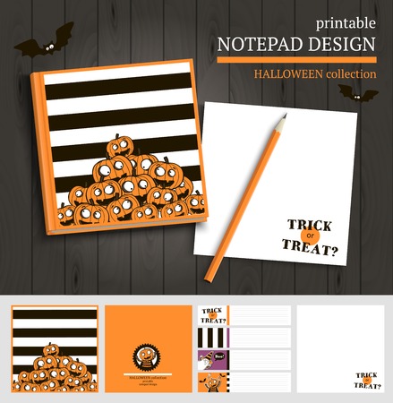 Vector printable notepad design cover and papers with halloween illustrations.のイラスト素材