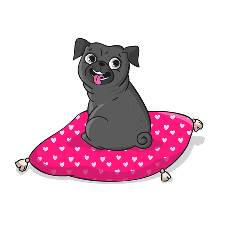 Cute pug. Vector hand drawn cartoon illustration isolated on white background.のイラスト素材