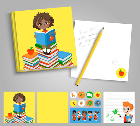 Back to school printable set with pupils.のイラスト素材