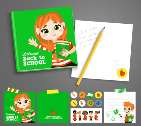 Back to school printable set with pupils.のイラスト素材