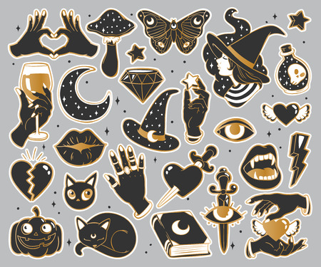 Halloween set of patches in cartoon comic style.のイラスト素材