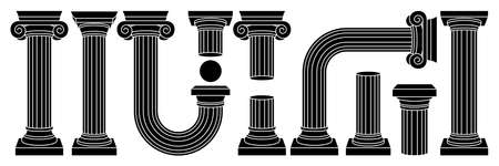 Greek ancient column, pillar, pedestal in outline contemporary style. Black and white colors.のイラスト素材