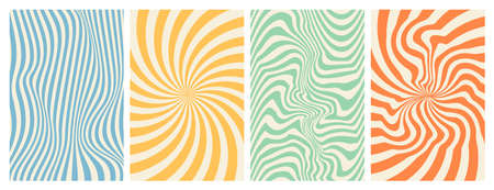 Groovy hippie 70s backgrounds. Waves, swirl, twirl pattern. Twisted and distorted vector texture in...