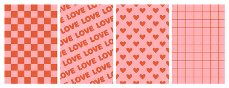 Groovy lovely backgrounds. Love concept. Happy Valentines day greeting card. Pink red colors.のイラスト素材