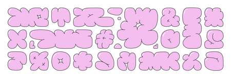 Bubble abstract shapes. Funky balloon organic elements icon sign in trendy retro y2k style.のイラスト素材