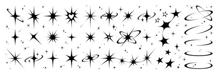 Y2k star sparkle bling abstract tattoo shapes. Simple minimal geometric signs in retro 2000s style.のイラスト素材