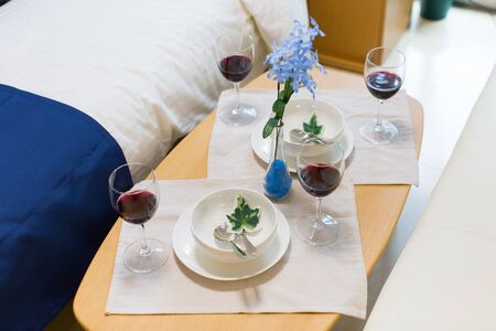 Scenery with red wineの写真素材