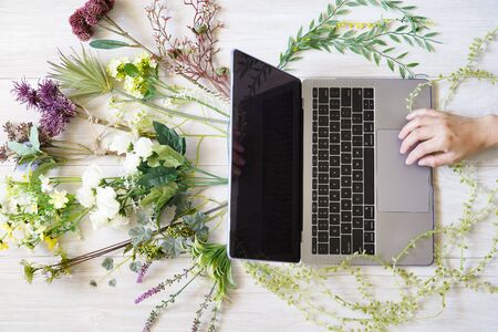 Hitting the keyboard of a pc (natural image)の写真素材