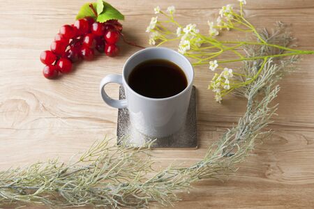 Table photo with coffeeの写真素材