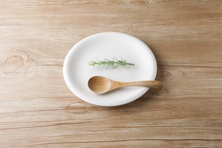 Table photo with dishesの写真素材