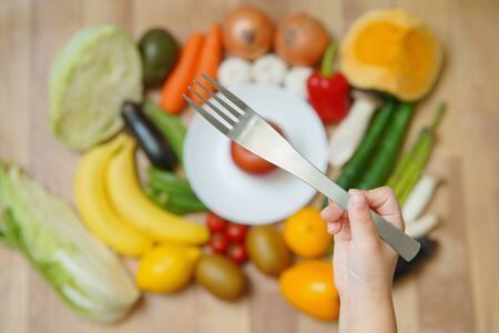 Fork and vegetablesの写真素材