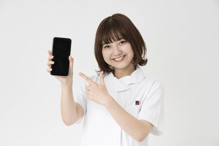 Nurse with Mart Phoneの写真素材