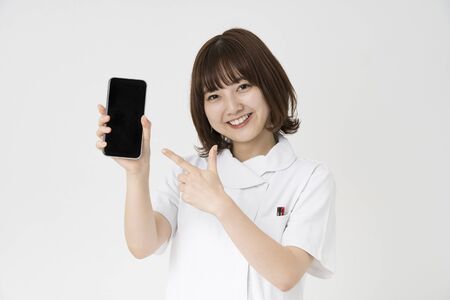 Nurse with Mart Phoneの写真素材