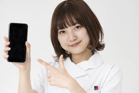 Nurse with Mart Phoneの写真素材