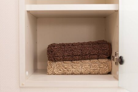 Towel cabinet in the bathroomの写真素材