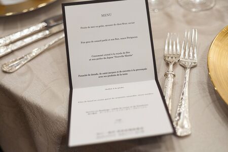 Meal menu at the wedding venue
