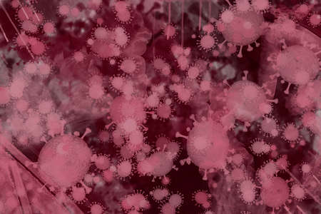 An abstract CG image full of viruses in a virtual space