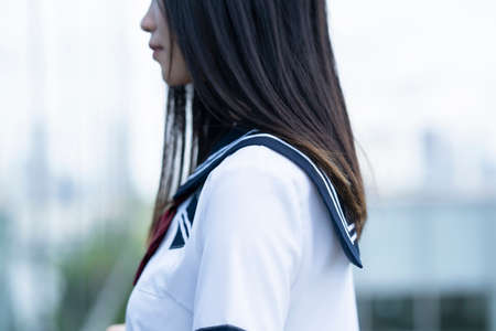 female high school student taken so that the face was not clearly visibleの写真素材