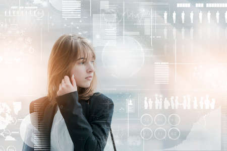 Image computer graphics of business person and business technology