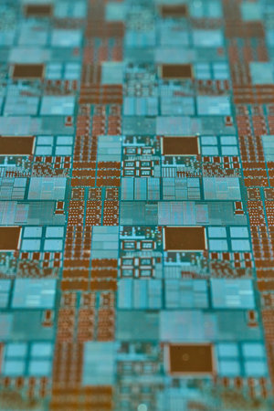 Silicon wafer photographed with a close-up lens