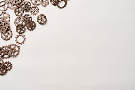 Many gears arranged on a tableの写真素材