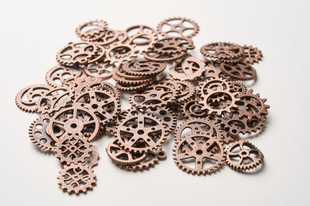 Many gears arranged on a tableの写真素材