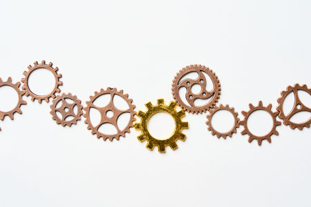 Many gears arranged on a tableの写真素材