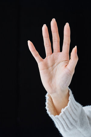 Do the pose with your palms open and black background