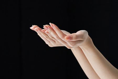 Scooping up with the palm of your hand and black backgroundの写真素材