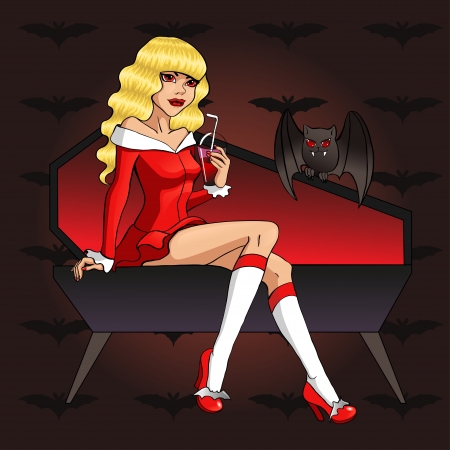 Vampire girl in  coffin with a batのイラスト素材