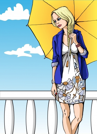 The girl with umbrellaのイラスト素材