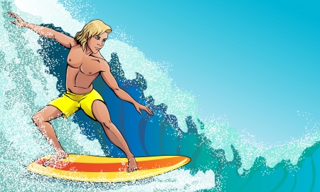 surfer on the waves rushingのイラスト素材