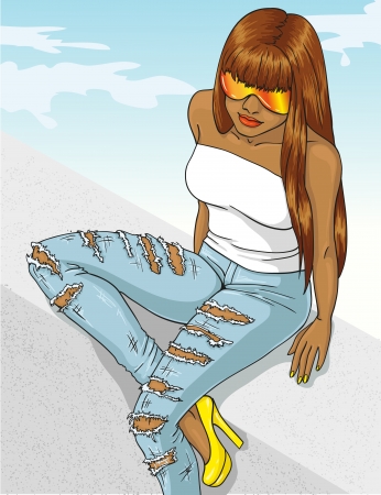 girl in torn jeansのイラスト素材