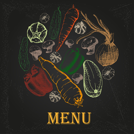restaurant menu with vegetables on the chalkboardのイラスト素材