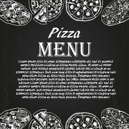 restaurant menu with pizza on the chalkboardのイラスト素材